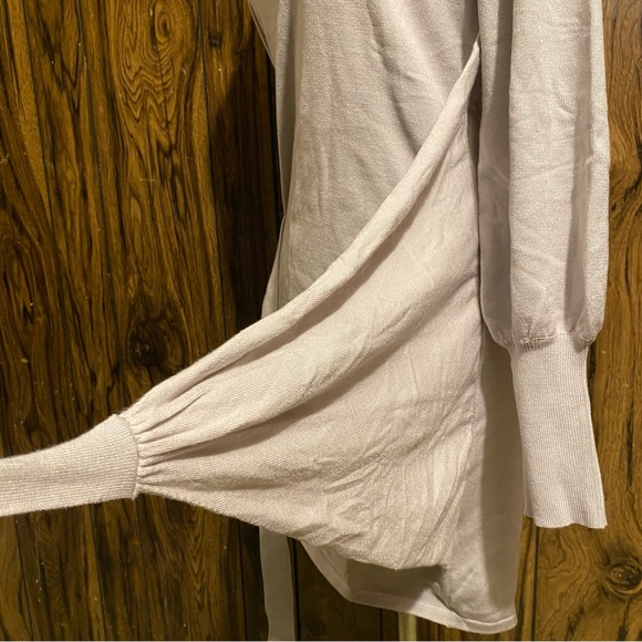 Gray Long Sleeve Sweater Dress Tie Waist Crewneck Knitted - Picture 6 of 9